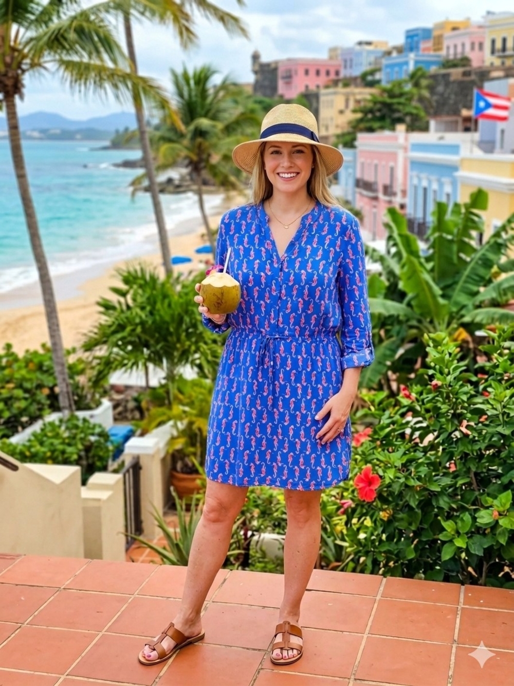 crown & ivy Blue Seahorse-Print Swim Coverup Dress